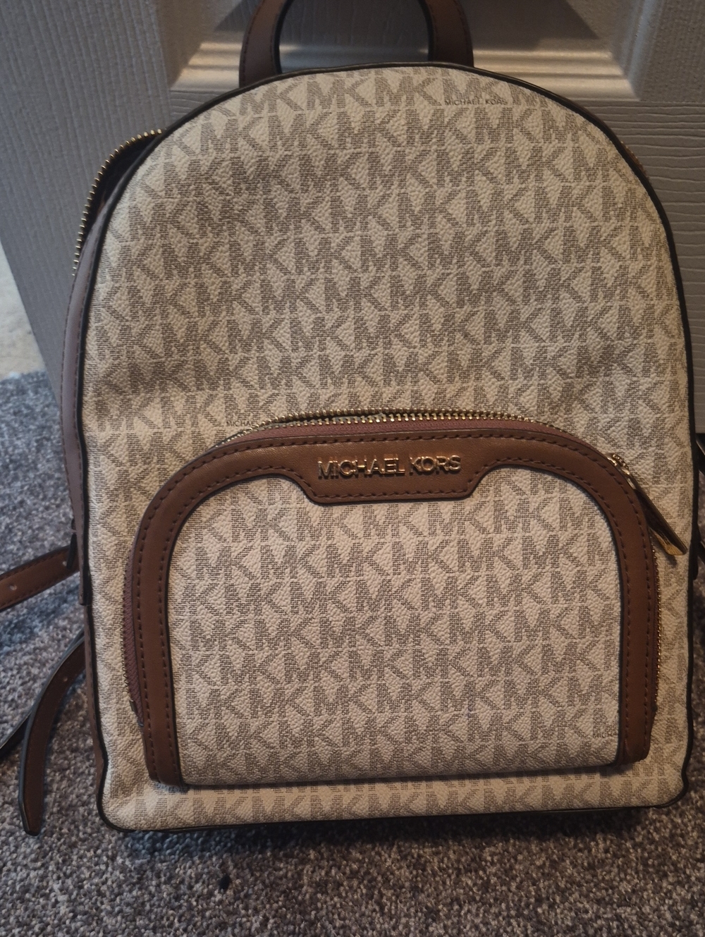 Michael Kors Beige and Brown Logo Mini Backpack